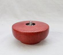 Load image into Gallery viewer, Handmade, Curly Maple Wood Oil Lamp, Red, Refillable Hand Blown Glass Reservoir