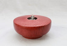 Load image into Gallery viewer, Handmade, Curly Maple Wood Oil Lamp, Red, Refillable Hand Blown Glass Reservoir