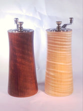 Load image into Gallery viewer, 6 Inch Crank Top Salt and Pepper Grinder Set, Black Walnut and Curly Maple
