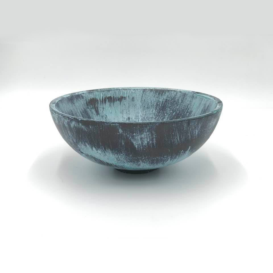 Wood Bowl: Bronze with Blue Patina