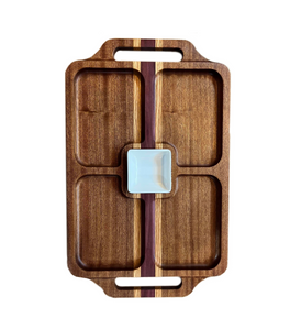 This snack tray is a perfect addition to any kitchen for easy entertaining. Its striking wood grain gives it a luxurious look that adds a touch of elegance to any occasion. Plus, it's built to last with durable construction and a classic style that won't go out of fashion. Enjoy your snacks with style! Thomas Fine Woodworks, Aaron Thomas