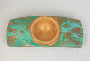 Maple and Copper Winged Bowl with Genuine Green Copper Patina