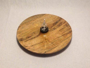 14-in. Hand Turned Ambrosia Maple Platter with Hand blown Glass Oil Lamp