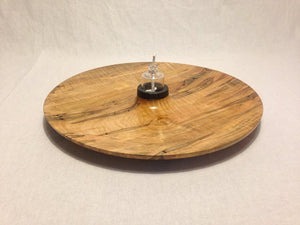 14-in. Hand Turned Ambrosia Maple Platter with Hand blown Glass Oil Lamp