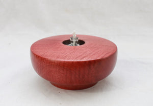 Handmade, Curly Maple Wood Oil Lamp, Red, Refillable Hand Blown Glass Reservoir