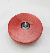 Load image into Gallery viewer, Handmade, Curly Maple Wood Oil Lamp, Red, Refillable Hand Blown Glass Reservoir